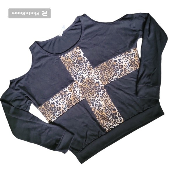 Love Culture Animal Print•Black Cold Shoulder - S - Picture 1 of 11